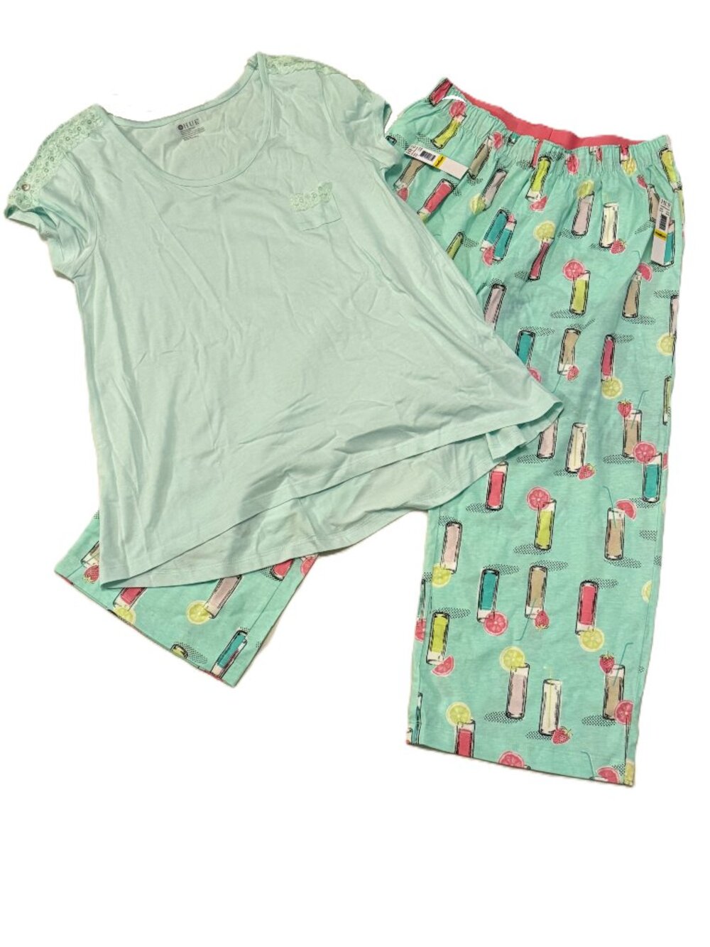 HUE Pajama Set Womens Medium Mint Green NWT Drinks Lace Cottagecore